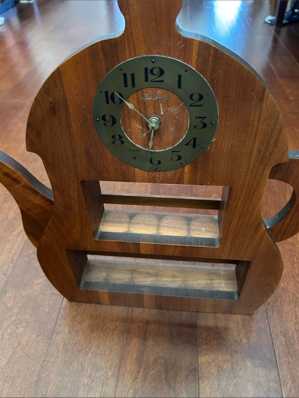 Vintage Forestville Wood Teapot Wall Clock and Spice Rack Shelf